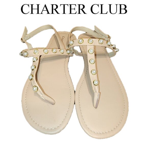 Charter Club Shoes - CHARTER CLUB Avita Embellished T-Strap Slingback Sandals NWT SLIN BLUSH 9M